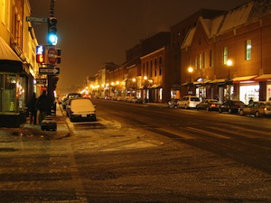 Georgetown downtown on a snowy evening